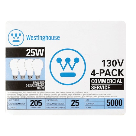 Westinghouse Westinghouse 25 W A19 A-Line Incandescent Bulb E26 (Medium) White 4 pk 410000
